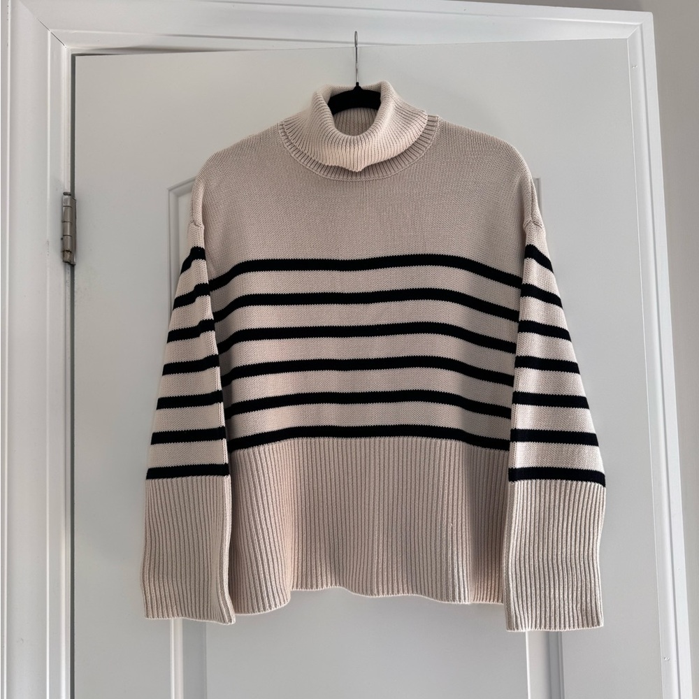 GAP Black and Cream Striped Turtleneck Sweater